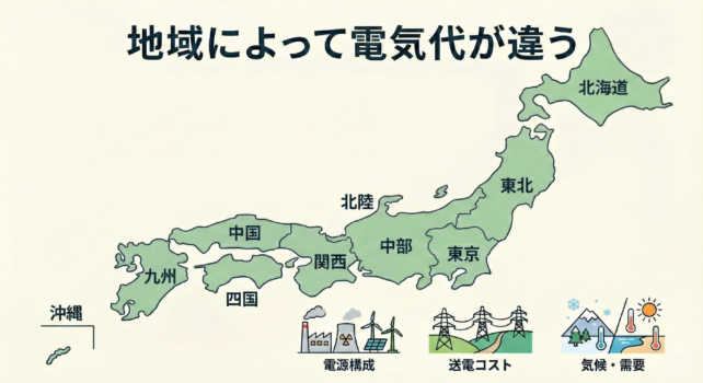 電気代、地域別